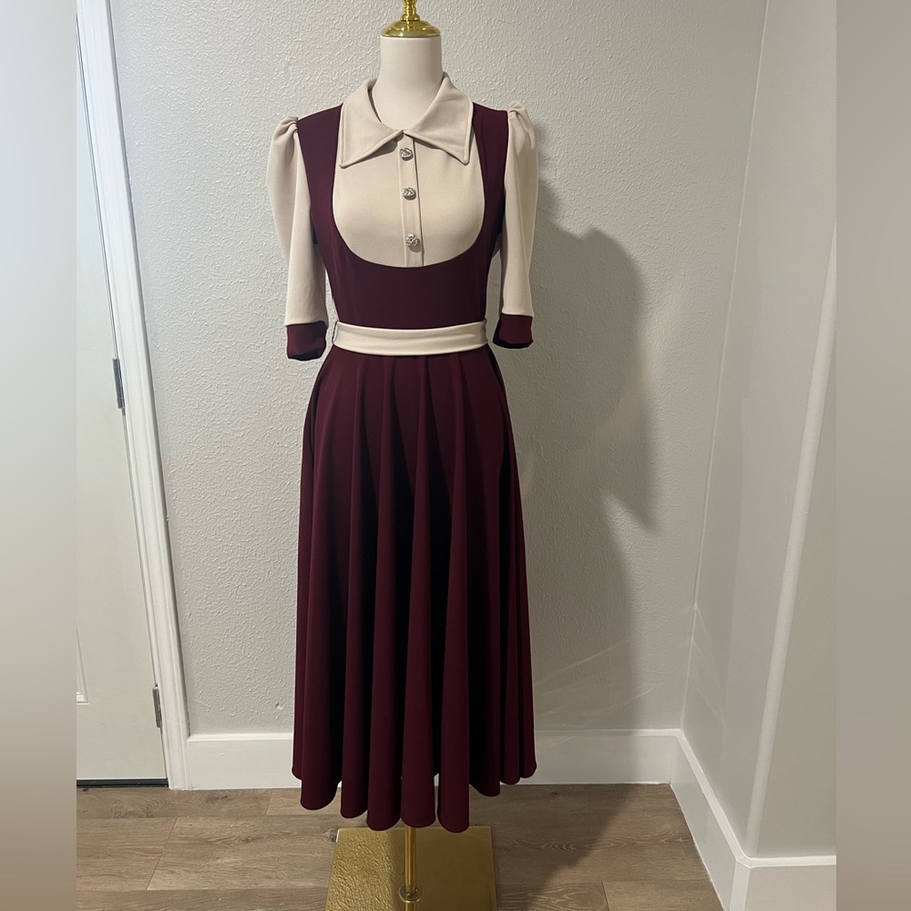Elegant Burgundy and Cream Dress